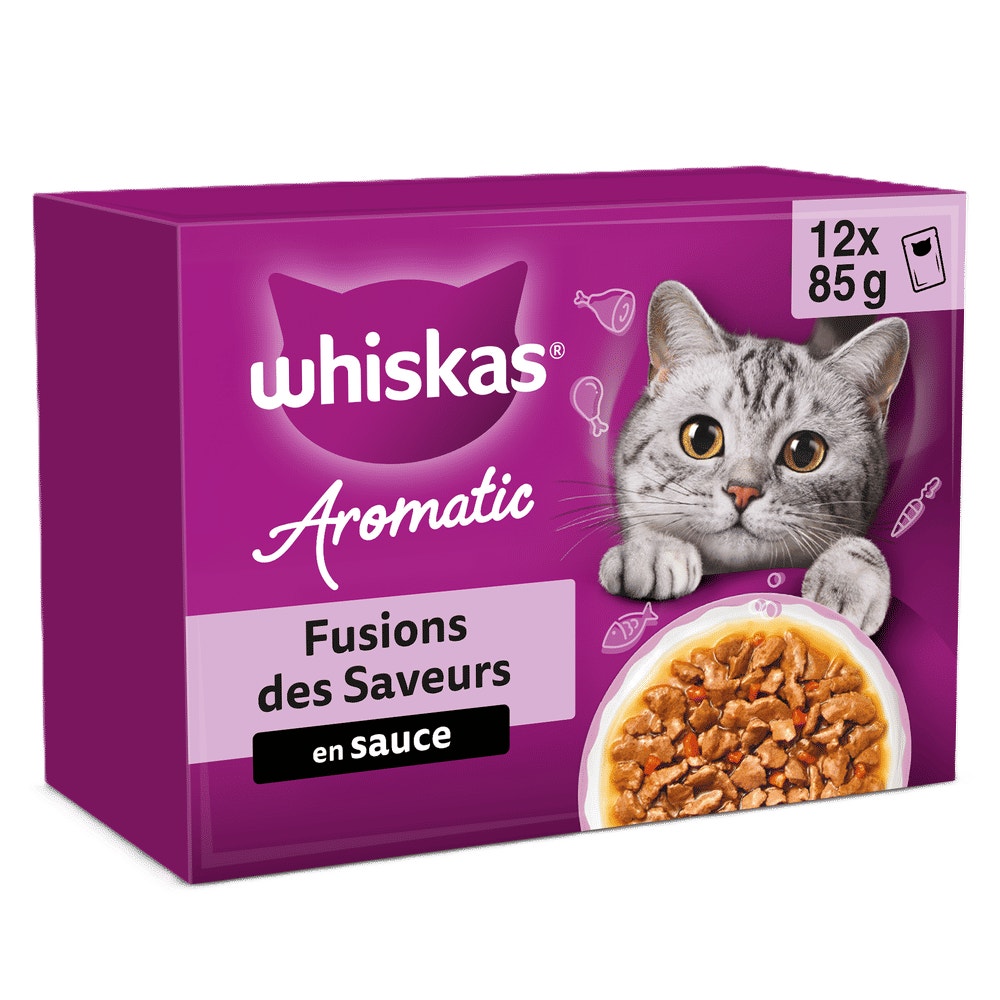 WHISKAS® Sachet Fraîcheur Les Aromatic Selection Fusion des Saveurs Pour Chat Adulte 4 variétés 12 x 85g - 1