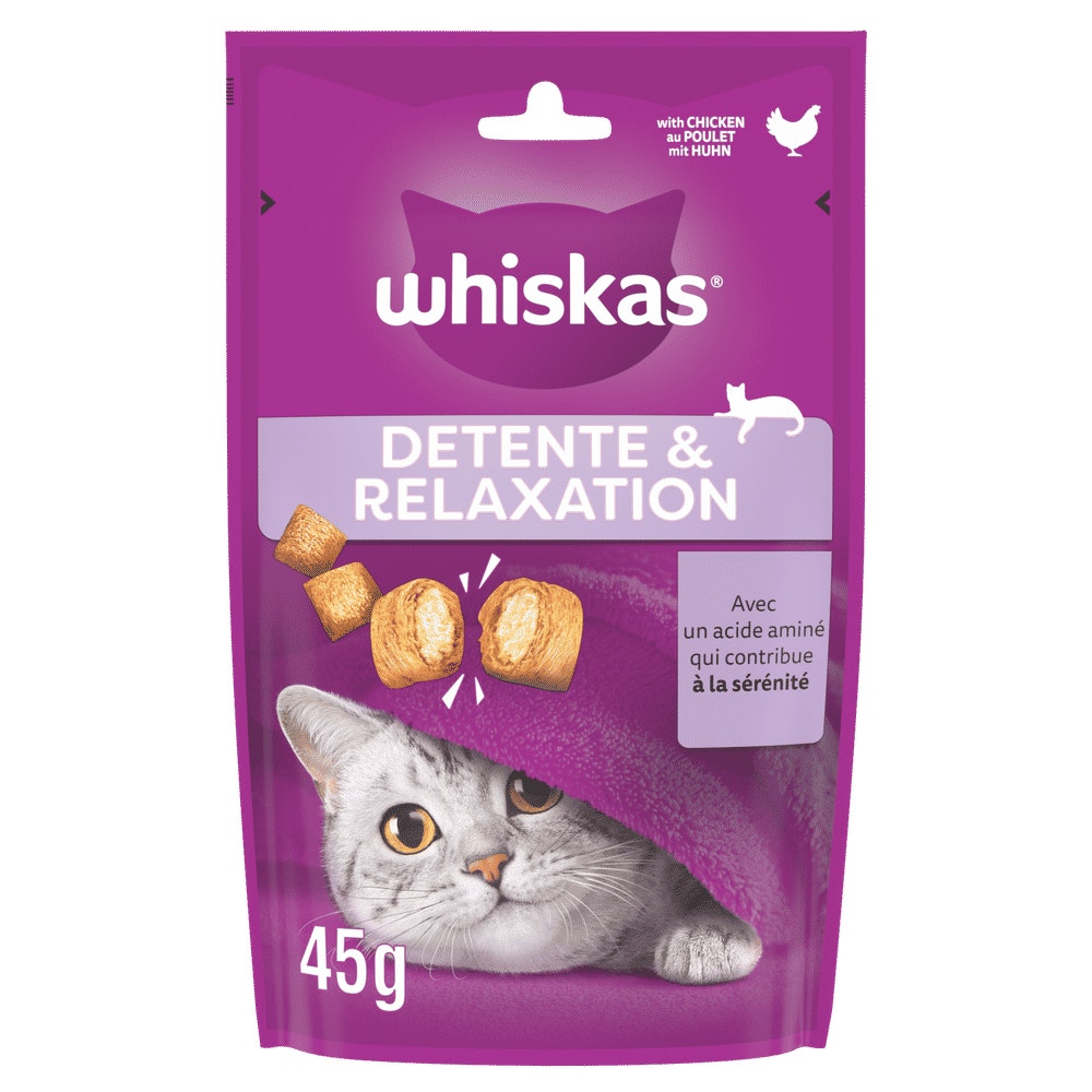 WHISKAS® Relax & Unwind Détente & Relaxation au Poulet Aliment complémentaire pour Chat Adulte 45g - 1