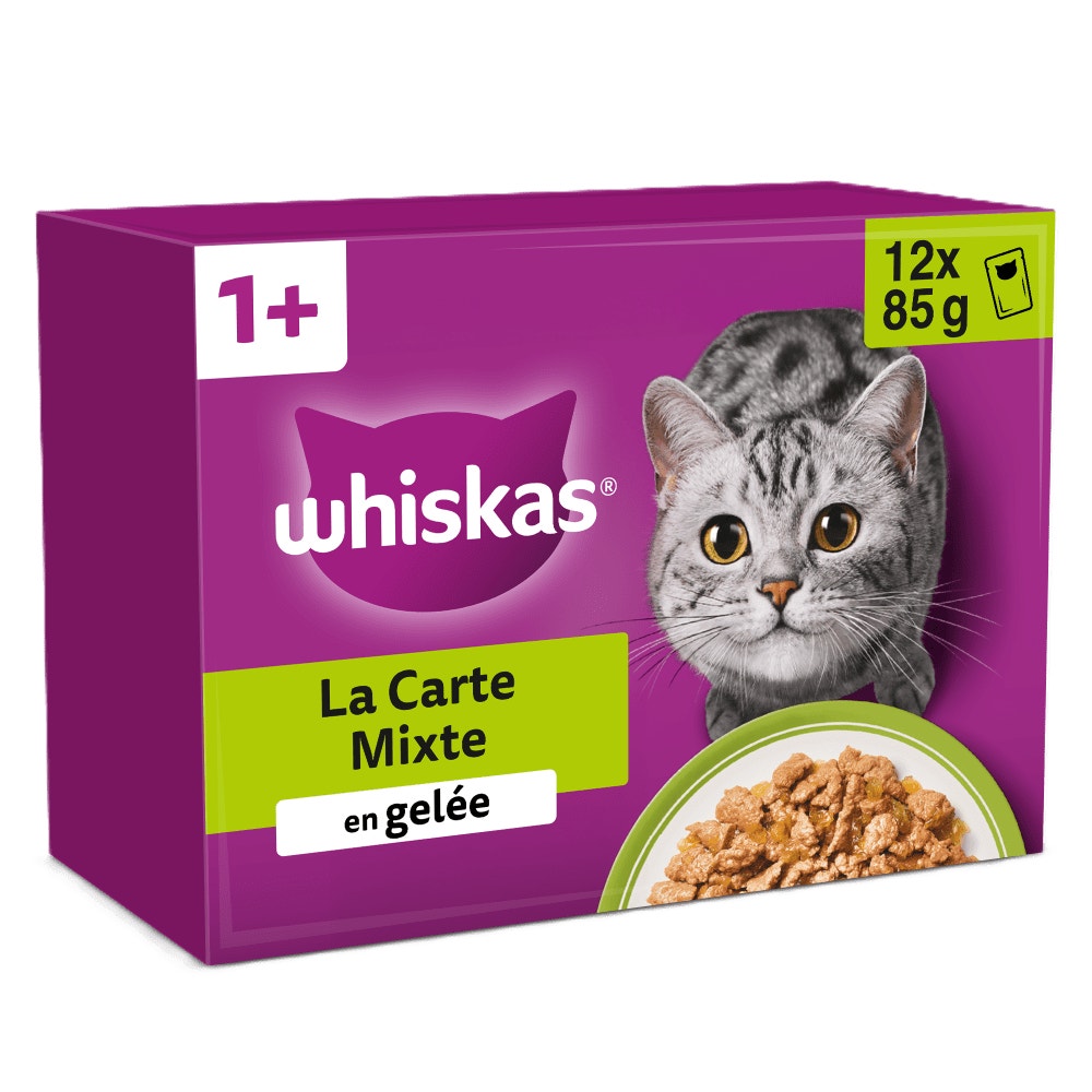 WHISKAS® Sachets Fraîcheur La Carte Mixte En Gelée Pour Chat Adulte 4 Variétés 12 & 48 x 85g - 1