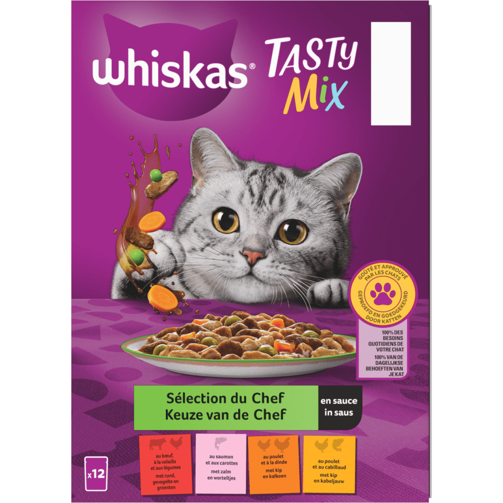 WHISKAS® Tasty Mix Sachets Fraîcheur Sélection Du Chef En Sauce Pour Chat Adulte 4 Variétés 12 & 40 x 85g - 2