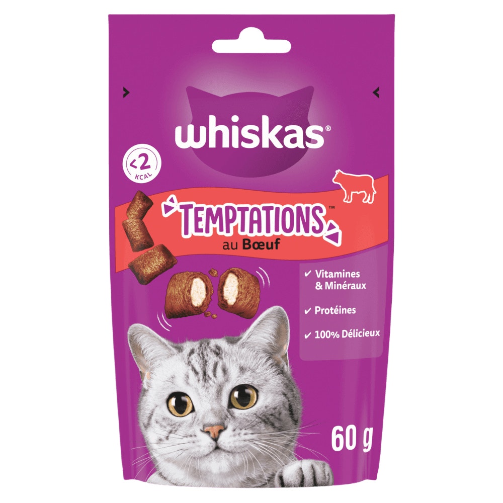 WHISKAS® TEMPTATIONS™ Au Bœuf Friandises Pour Chat Adulte 60g - 1