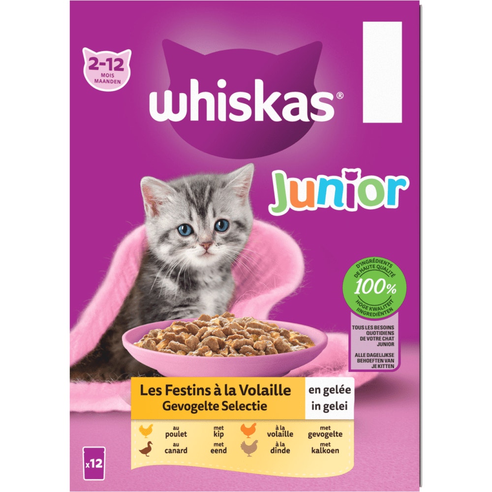 WHISKAS® Sachets Fraîcheur Les Festins À La Volaille En Gelée Pour Chaton 4 Variétés 12 x 85g - 2
