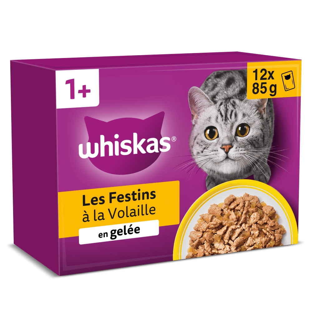 WHISKAS® Sachets Fraîcheur Les Festins À La Volaille En Gelée Pour Chat Adulte 4 Variétés 12 x 85g - 1