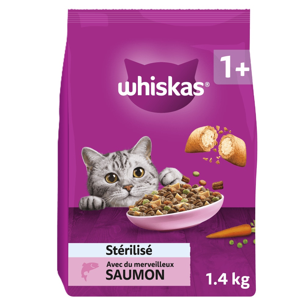 WHISKAS® Croquettes Au Saumon Pour Chat Adulte Stérilisé 1,4kg - 1