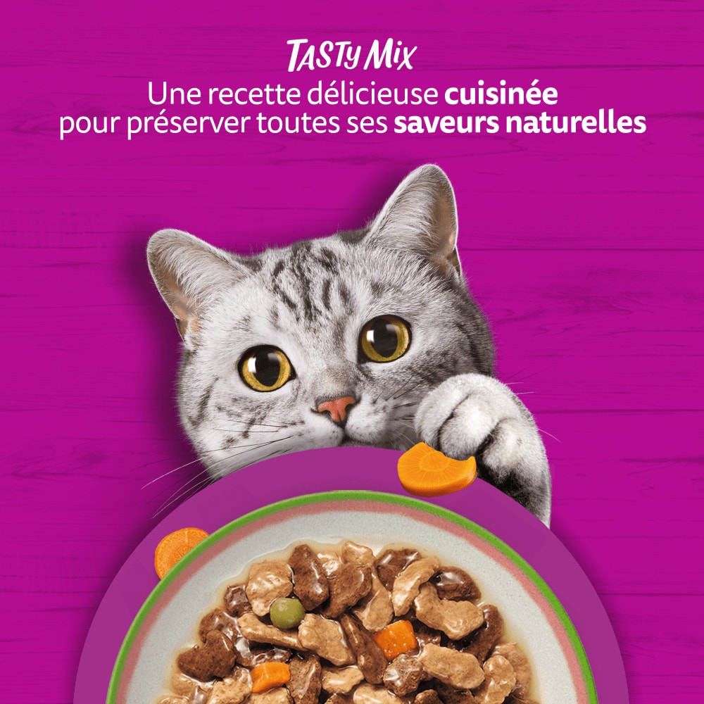 WHISKAS® Tasty Mix Sachets Fraîcheur Sélection Du Chef En Sauce Pour Chat Adulte 4 Variétés 12 & 40 x 85g - 6