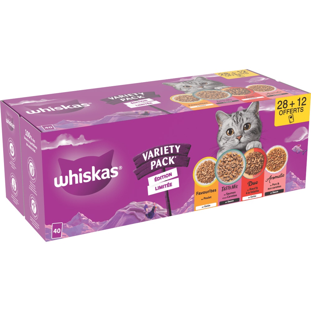 WHISKAS® 1+ Variety pack Sachets Fraîcheur En Sauce Et En Gelée Pour Chat Adulte 40 x 85g - 1
