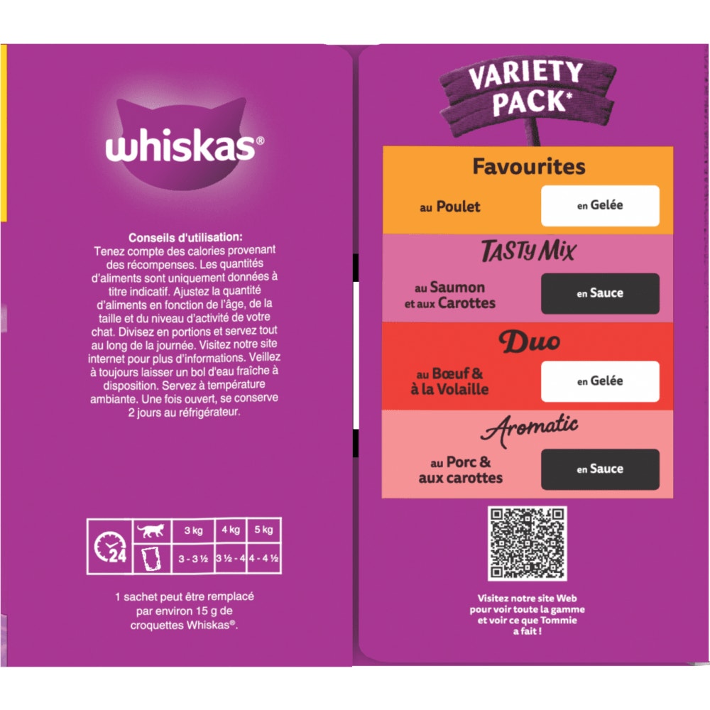 WHISKAS® 1+ Variety pack Sachets Fraîcheur En Sauce Et En Gelée Pour Chat Adulte 40 x 85g - 6