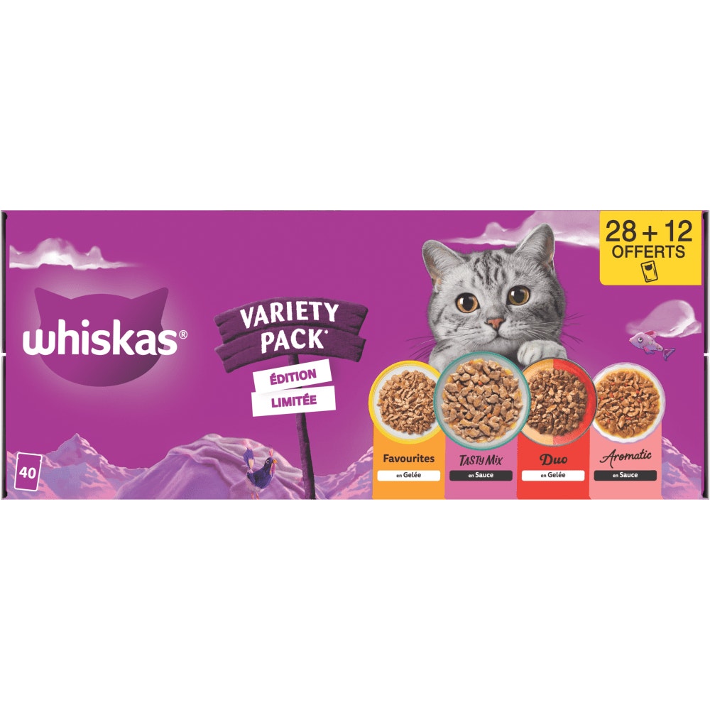 WHISKAS® 1+ Variety pack Sachets Fraîcheur En Sauce Et En Gelée Pour Chat Adulte 40 x 85g - 2