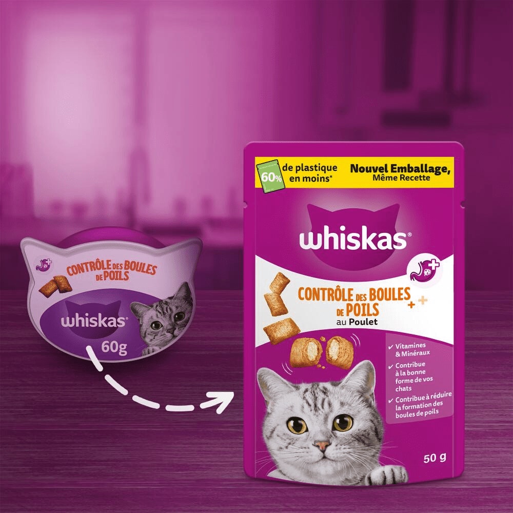 WHISKAS® Contrôle des Boules de Poils Friandises Pour Chat Adulte 50g - 6