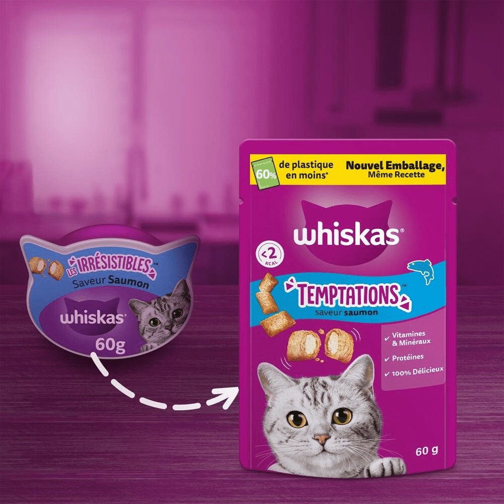 WHISKAS® TEMPTATIONS™ Saveur Saumon Friandises Pour Chat Adulte 60g & 180g - 6