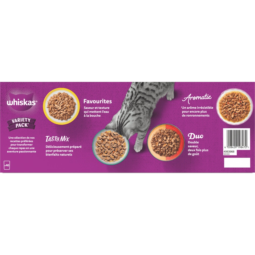 WHISKAS® 1+ Variety pack Sachets Fraîcheur En Sauce Et En Gelée Pour Chat Adulte 40 x 85g - 4