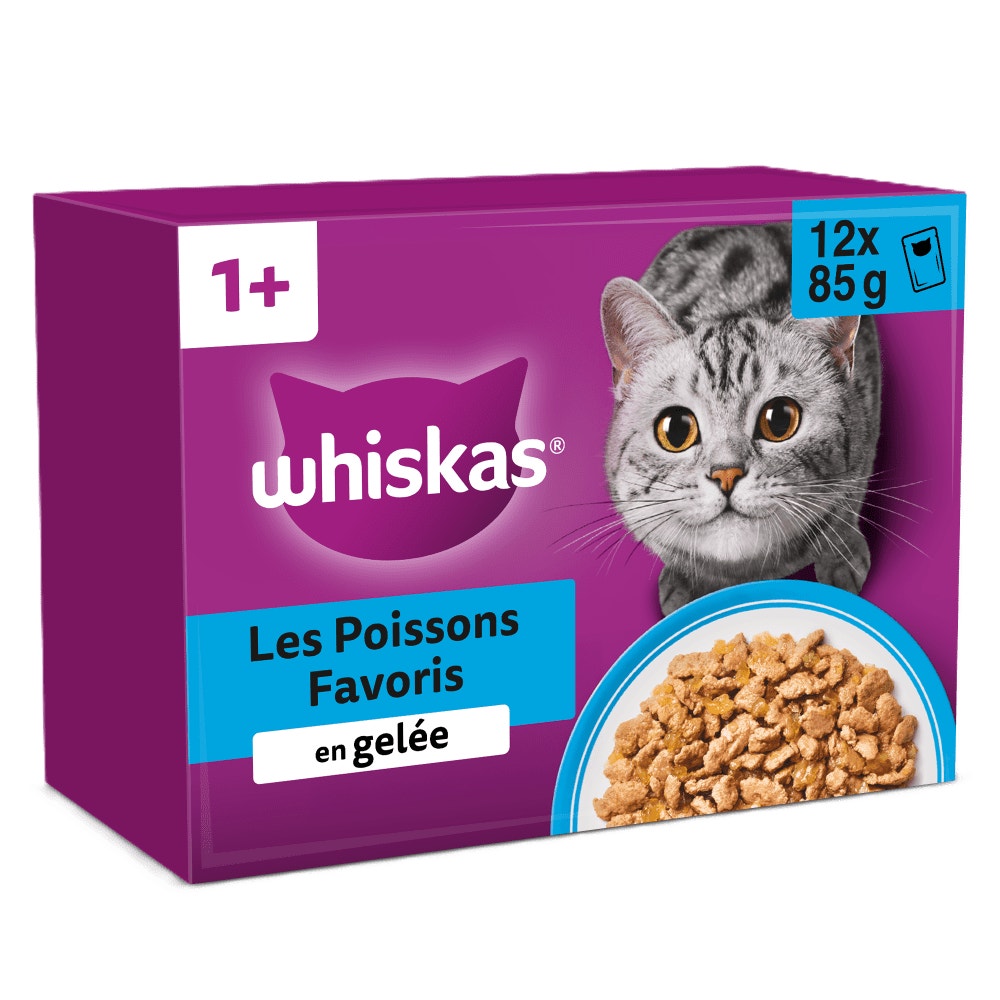 WHISKAS® Sachets Fraîcheur Les Poissons Favoris En Gelée Pour Chat Adulte 4 Variétés 12 & 24 x 85g - 1