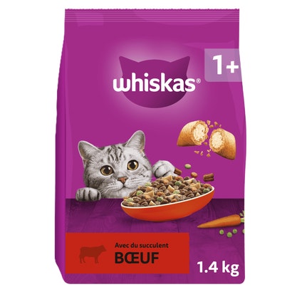 WHISKAS® Croquettes Au Boeuf Pour Chat Adulte 1,4kg & 3,8kg