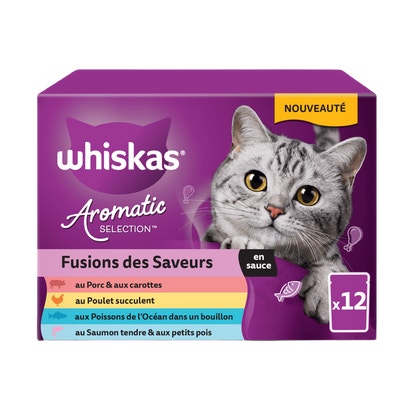 WHISKAS® Sachet Fraîcher Les Aromatic Selection Fusion des Saveurs Pour Chat Adulte 4 variétés