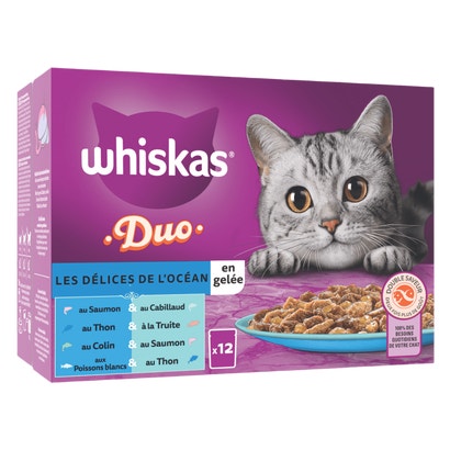Duo Sachets Fraîcheur Délices de l'Océan En Gelée Pour Chat Adulte 4 Variétés