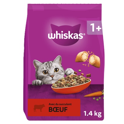 WHISKAS® Croquettes Au Boeuf Pour Chat Adulte 1,4kg & 3,8kg
